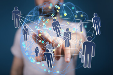 Modern technology, digital network, global communication, teamwork, social media, connection,...