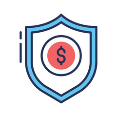 A linear icon showing money protection shield