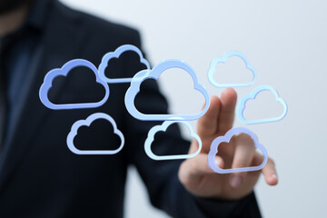 Cloud computing, network technology, data storage, digital transformation,  businessman, hand...