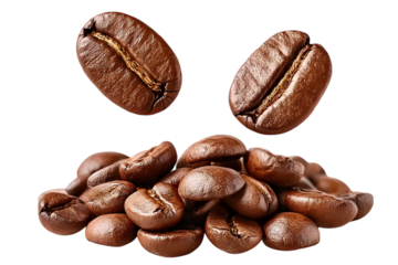 High-Quality PNG of Group of coffee beans Isolated on White Background – High Resolution. Ai Generated Images