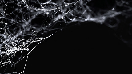 Spider web as a border around the picture on black background with copy space