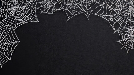 Spider web as a border around the picture on black background with copy space