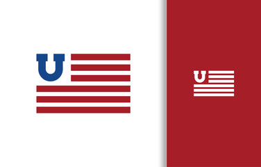 Fototapeta premium LETTER U FLAG LOGO WITH BLUE AND RED COLOR