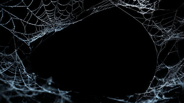 Spider web as a border around the picture on black background with copy space
