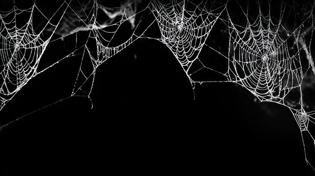 Spider web as a border around the picture on black background with copy space