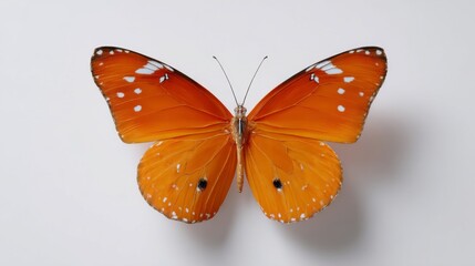 A stunning orange butterfly showcased against a white background. The delicate wings display intricate patterns that captivate. Ideal for nature lovers and art designs. AI