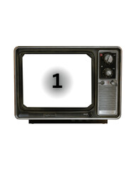 Vintage television set with a blank screen displaying the number one.