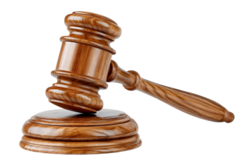 Judge's gavel hammer for adjudication isolated on white background. wooden auction hammer with a wooden stand. law and justice concept. Ai Generated Images