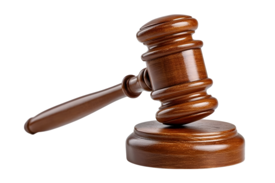 Judge's gavel hammer for adjudication isolated on white background. wooden auction hammer with a wooden stand. law and justice concept. Ai Generated Images