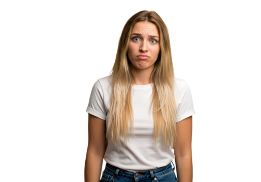 A woman rolling her eyes in frustration, isolated 