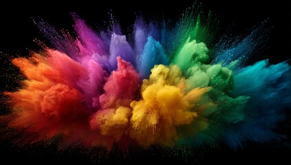 Vibrant Rainbow Powder Explosion Against Black Background