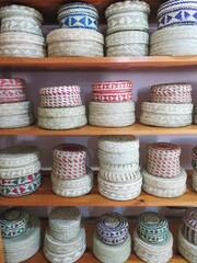 traditional indigenous tarahumara handmade wicker straw pots in Creel, Chihuahua, Mexico