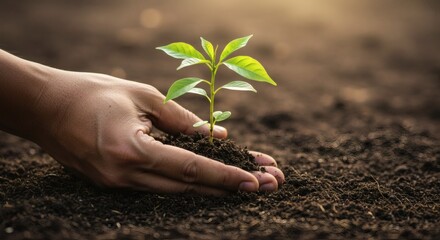 Nurturing New Beginnings: A caring hand gently cradles a delicate sprout, symbolizing growth, sustainability, and environmental consciousness.
