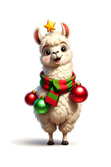 Festive Alpaca with Christmas Ornaments: A Whimsical Holiday Illustration
