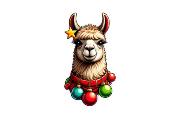 Festive Alpaca with Christmas Ornaments: A Whimsical Holiday Illustration