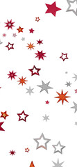 Scattered stars in red, silver, and orange on a white background. Perfect for celebrations!