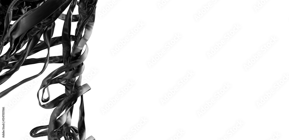 Poster elegant black ribbons swirl on a white backdrop. perfect for design projects needing a sophisticated