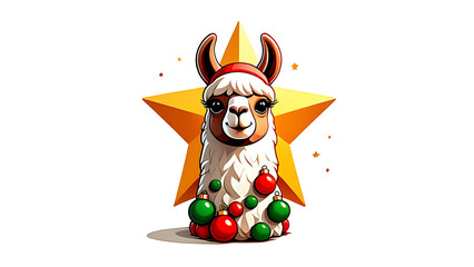Festive Alpaca with Christmas Ornaments: A Whimsical Holiday Illustration