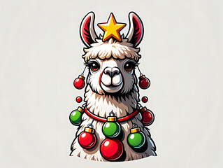 Festive Alpaca with Christmas Ornaments: A Whimsical Holiday Illustration