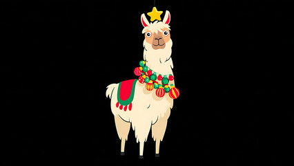 Festive Alpaca with Christmas Ornaments: A Whimsical Holiday Illustration
