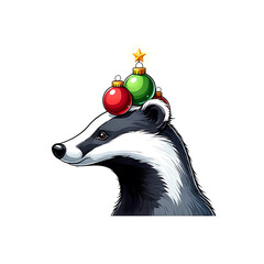 Festive Badger with Christmas Decorations: A Whimsical Holiday Illustration