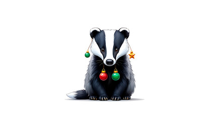 Festive Badger with Christmas Decorations: A Whimsical Holiday Illustration