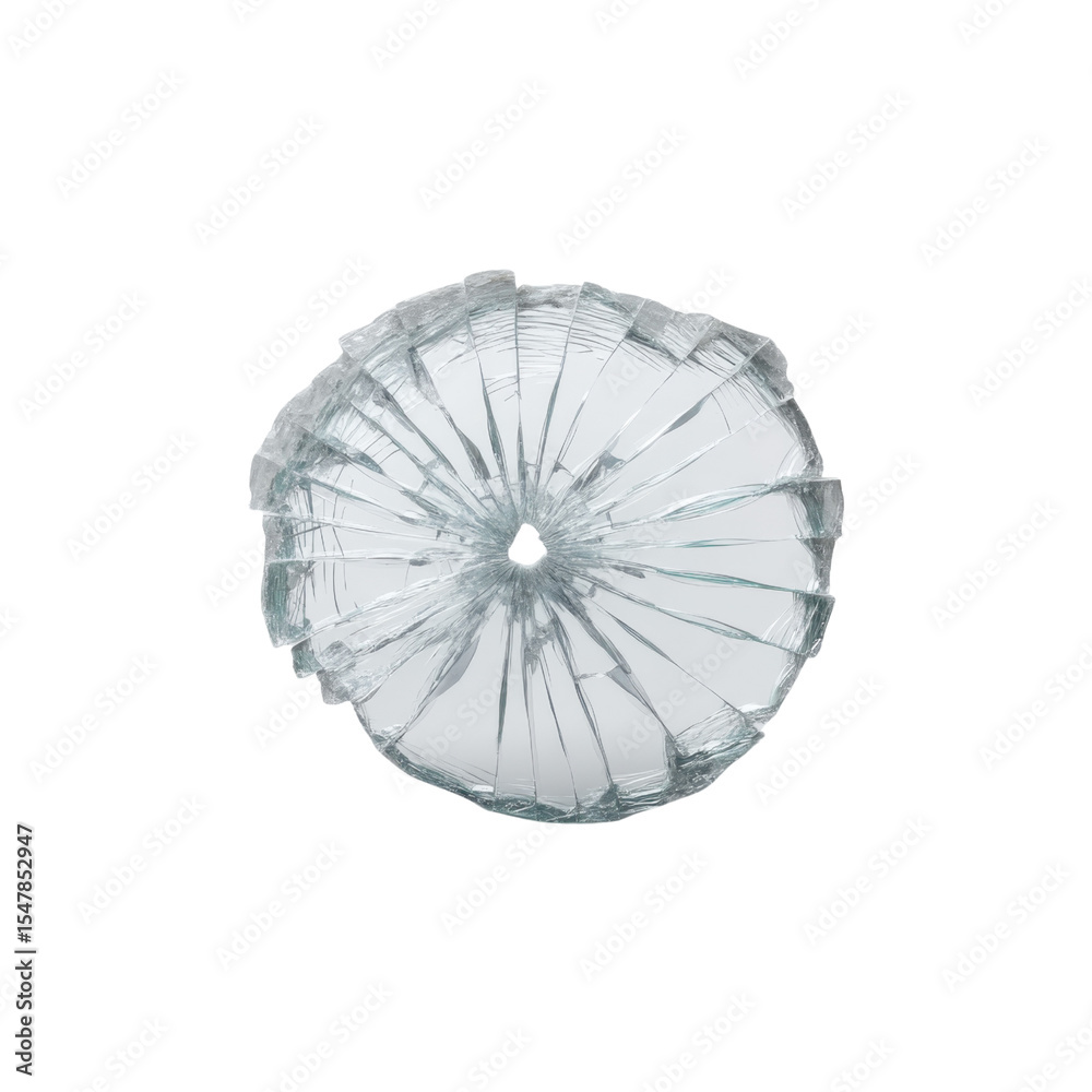 Poster broken glass fragment with sharp edges on a white background showcasing intricate patterns and refle
