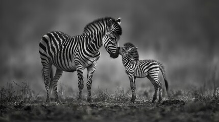 Obraz premium A close-up of a baby zebra nuzzling its parent in a heartwarming moment.