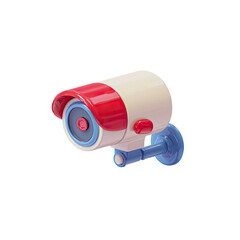 Naklejka premium Cartoon surveillance camera in red white and blue on transparent background