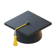 Graduation Cap with Yellow Tassel 3D Render on Transparent Background
