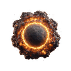 Obraz premium Explosive Fireball Eruption with Bright Flames and Smoke Cloud Captured in a Dramatic Scene Transparent background or png