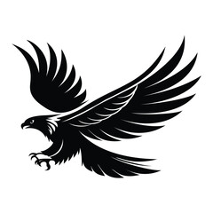 Obraz premium A powerful black vector icon of an eagle in flight, ideal for logos, sports mascots, emblems, and designs representing strength, freedom, and power.