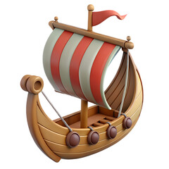 3d schooner on the sea, sail ship journey to Valhalla, Drakkar ship 3d render