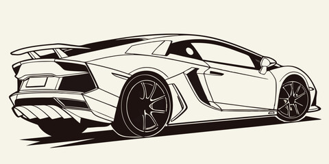 Obraz premium Stylized Illustration of a Modern Supercar with Bold Outlines Rear View Showing Sleek Design and Aerodynamic Features Isolated on a Clean Background Automotive Art