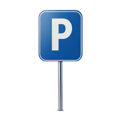 Blue parking sign with letter p on metal post
