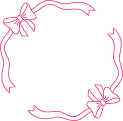 Obraz premium Round frame made of symmetrical pink outline wavy ribbons with bows.