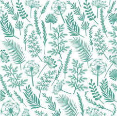 Seamless Plants and Flowers Pattern Background 