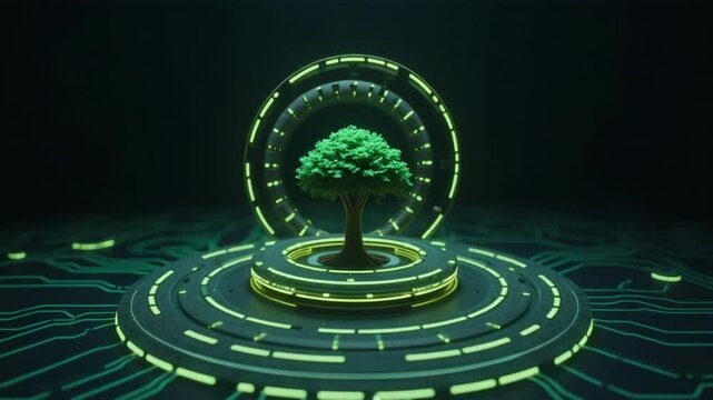 Illustration of tree with technology ai generation