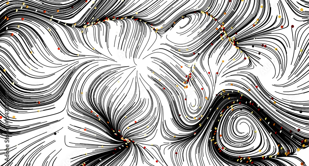 Poster abstract art background with swirling black lines and colorful dots. perfect for modern designs.