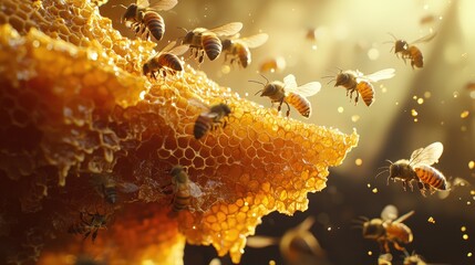 honeycomb, bees, powerful, 4k, hyperrealisitc