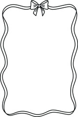 Black vintage bow frame, wavy ribbons border, coquette line art for greeting card, invitation poster vector design