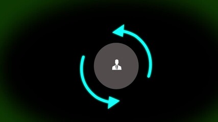 User Profile Management and Data Synchronization Icon Featuring Circular Arrows Surrounding a Person Silhouette, Representing Continuous User Data Updates, Profile Settings, and Management Processes . - Powered by Adobe
