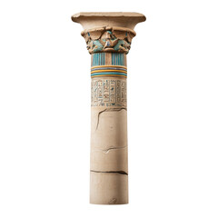 Ancient egyptian column with hieroglyphs and ornate capitals