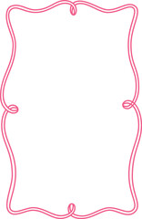 Pink vintage outline vector frame, wavy ribbon border coquette style, romantic line art for greeting card, invitation