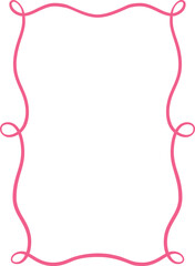 Pink vintage curly line aesthetic frame, wavy ribbon vertical border with swirls, coquette line art vector design