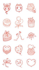 Cute valentine's day food and balloon icons