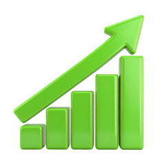 Green graph bar chart showing growing upward trend with transparent background