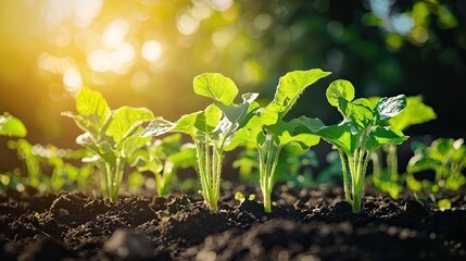 Zucchini squash plants growing in a home garden under the sunlight.