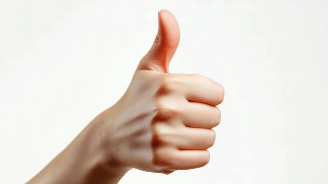 A hand with fingers curled is shown giving a thumbs up, a common gesture to express approval or satisfaction. This visual is often used to convey positivity and encouragement