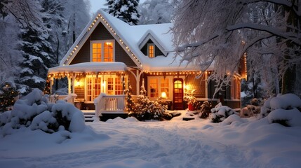 snow house with lights on